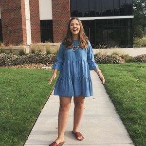 Denim knee length dress